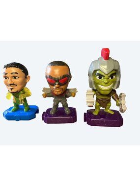 McDonalds Marvel Superhero Mini Figurines Set Of 3 Figures  On Stands